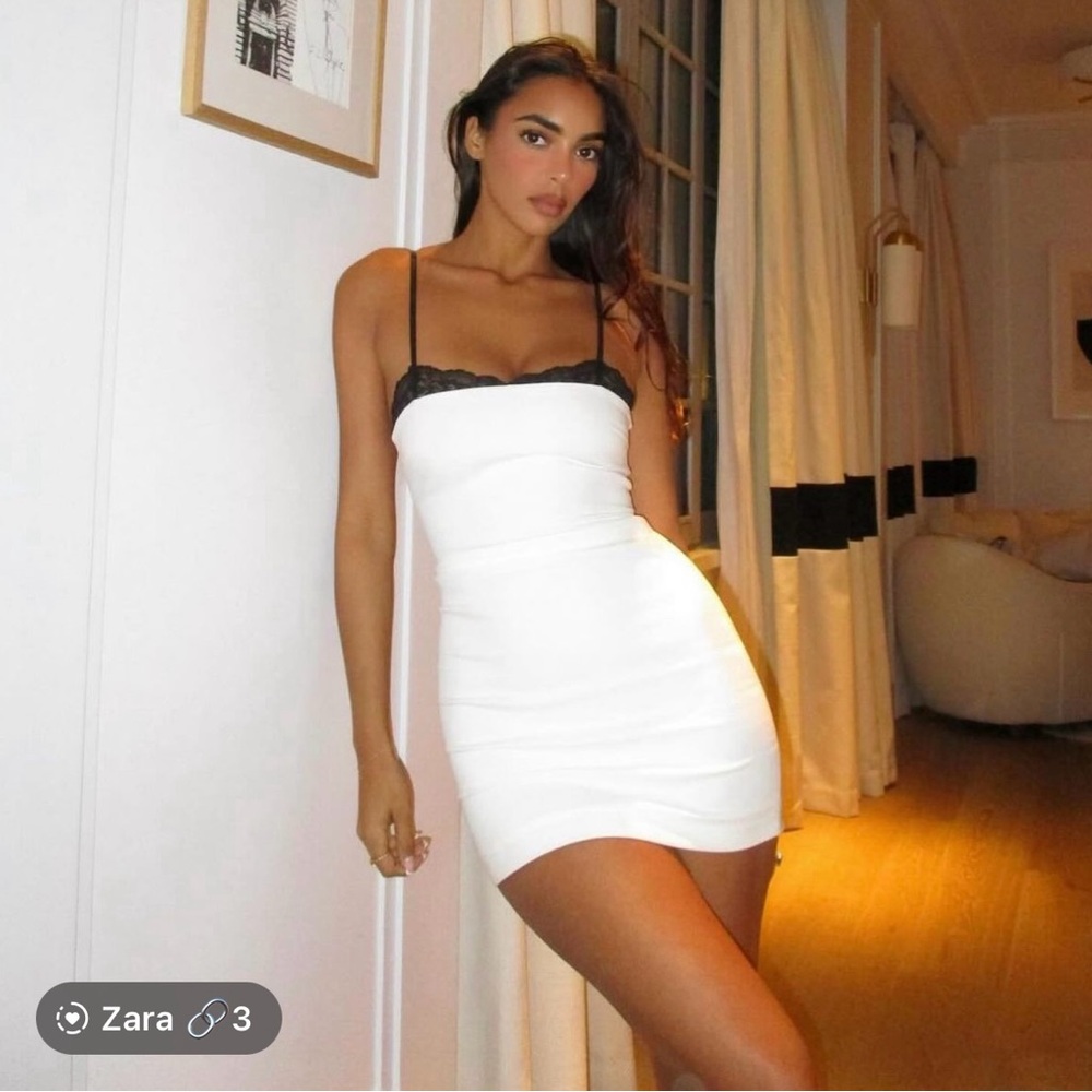 Zara Dress lace mini fitted white wedding party coctail evening bodycon